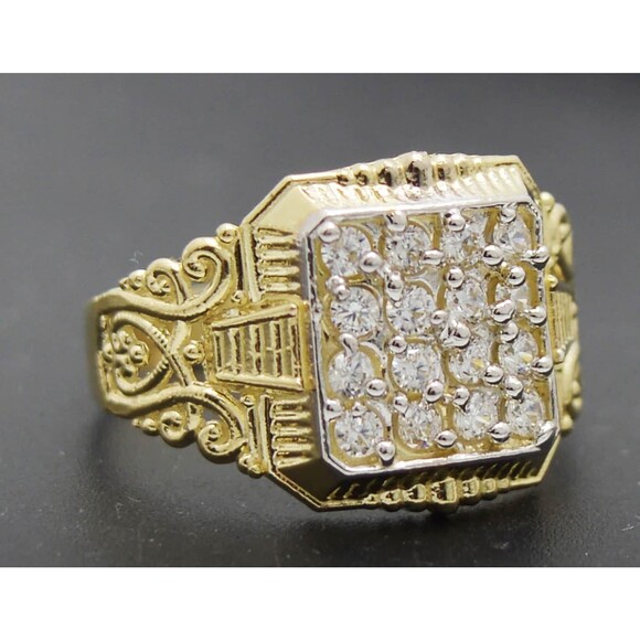 Real Solid 10K Yellow Gold Mens Pinky Square Ring CZ 14.3mm ALL Sizes - Picture 1 of 9